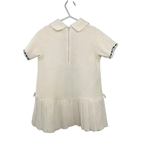 Vintage Knitis Simo Little Girls Knit Dress Size 4 Cream Blue Pleated Used - Picture 2 of 15